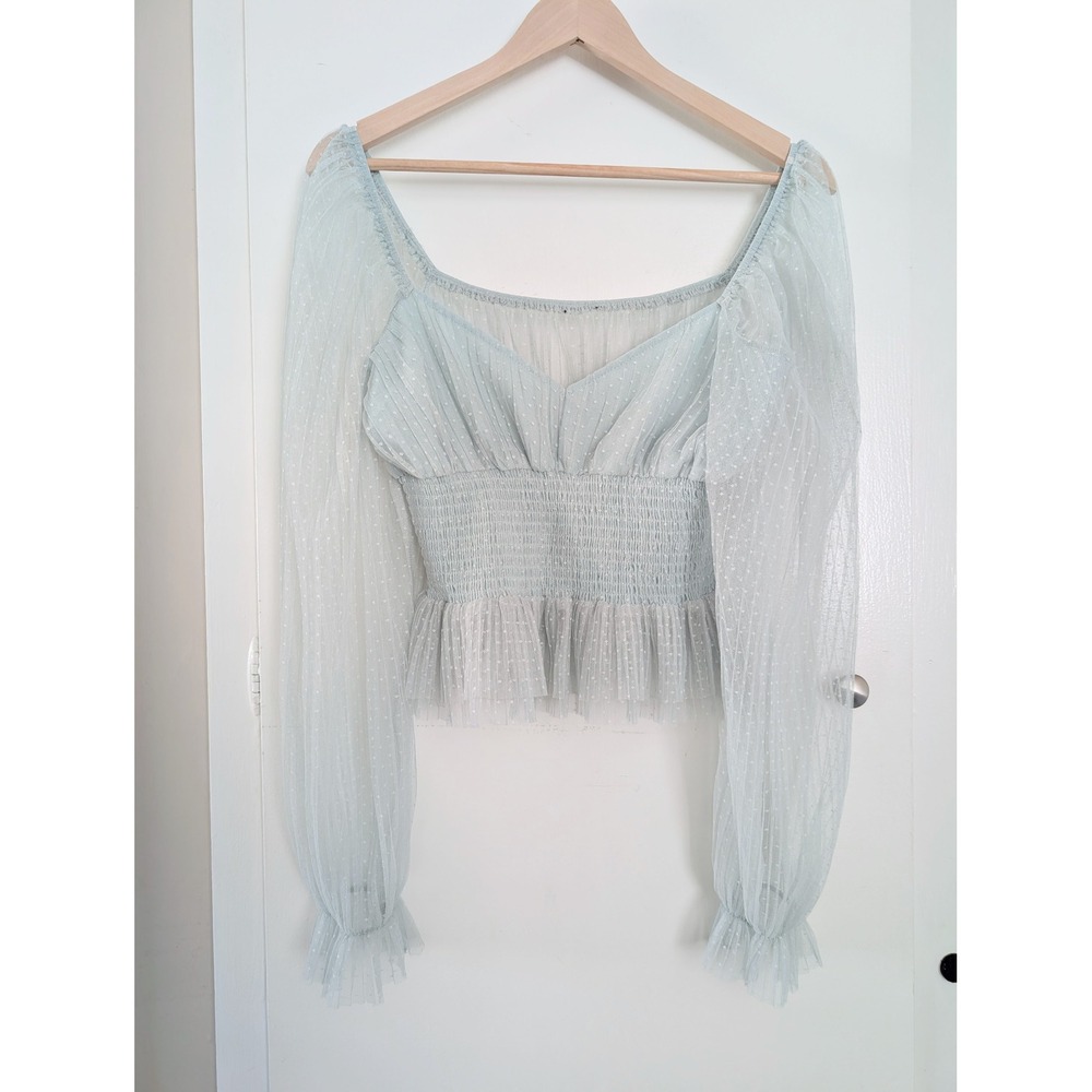 Unbranded Polka Dot Tulle Mesh Smocked Balloon Sleeve Top Fairy Coquette READ